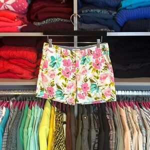 Merona white with pink/green flower print shorts size 2​